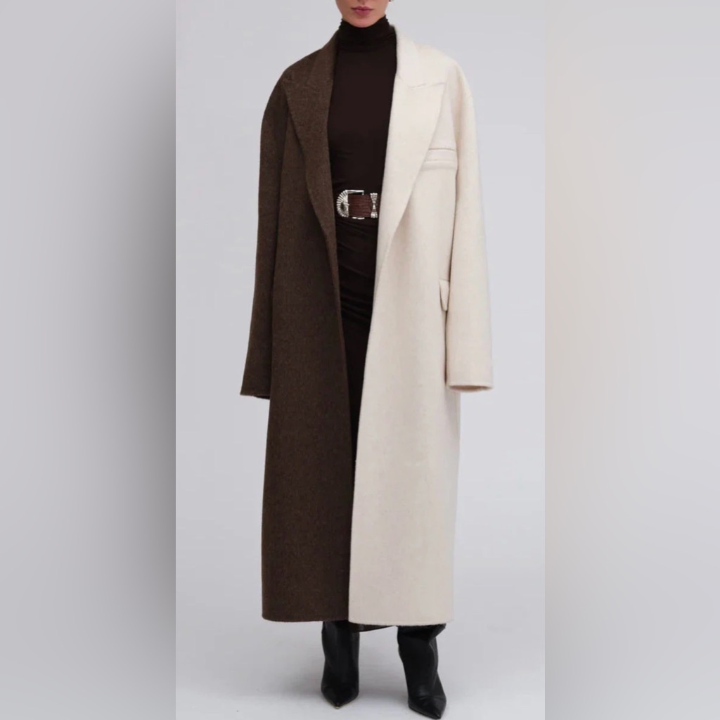 Nwt Ronny Kobo Wendalin Wool Two Tone Coat Brown Ivory Sz S